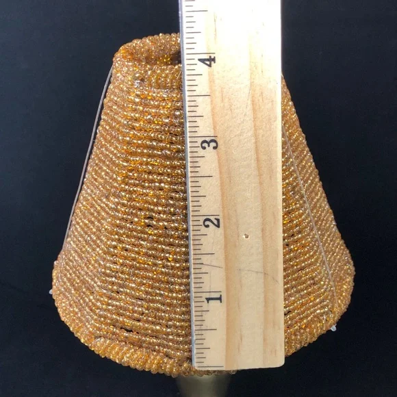 Set of 2 GOLD-TONED TEA-LIGHT CANDLE LAMPS with GOLD COLORED BEADED LAMPSHADES - Picture 12 of 16